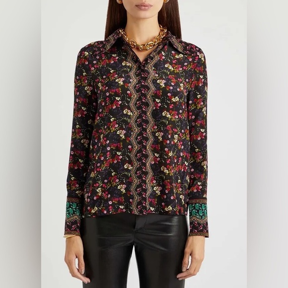 ALICE + OLIVIA 
Willa 70'S Floral-Print Silk Blouse - Multicoloured (T1) - Picture 2 of 11